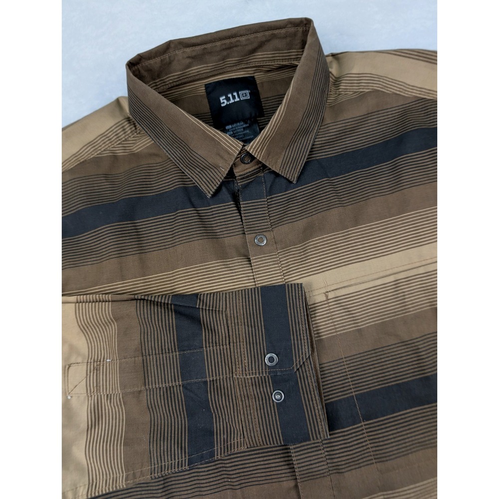 5.11 Tactical Shirt Men's M Brown Striped Long Sleeve Snap Button Up Casual